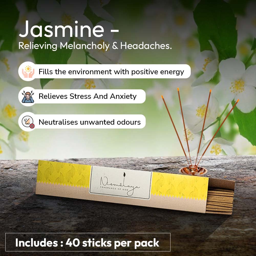 NIRMALAYA Jasmine Incense Sticks Agarbatti- 40 Sticks | 100% Natural and Charcoal Free | Incense Stick for Home Fragrance | Sacr